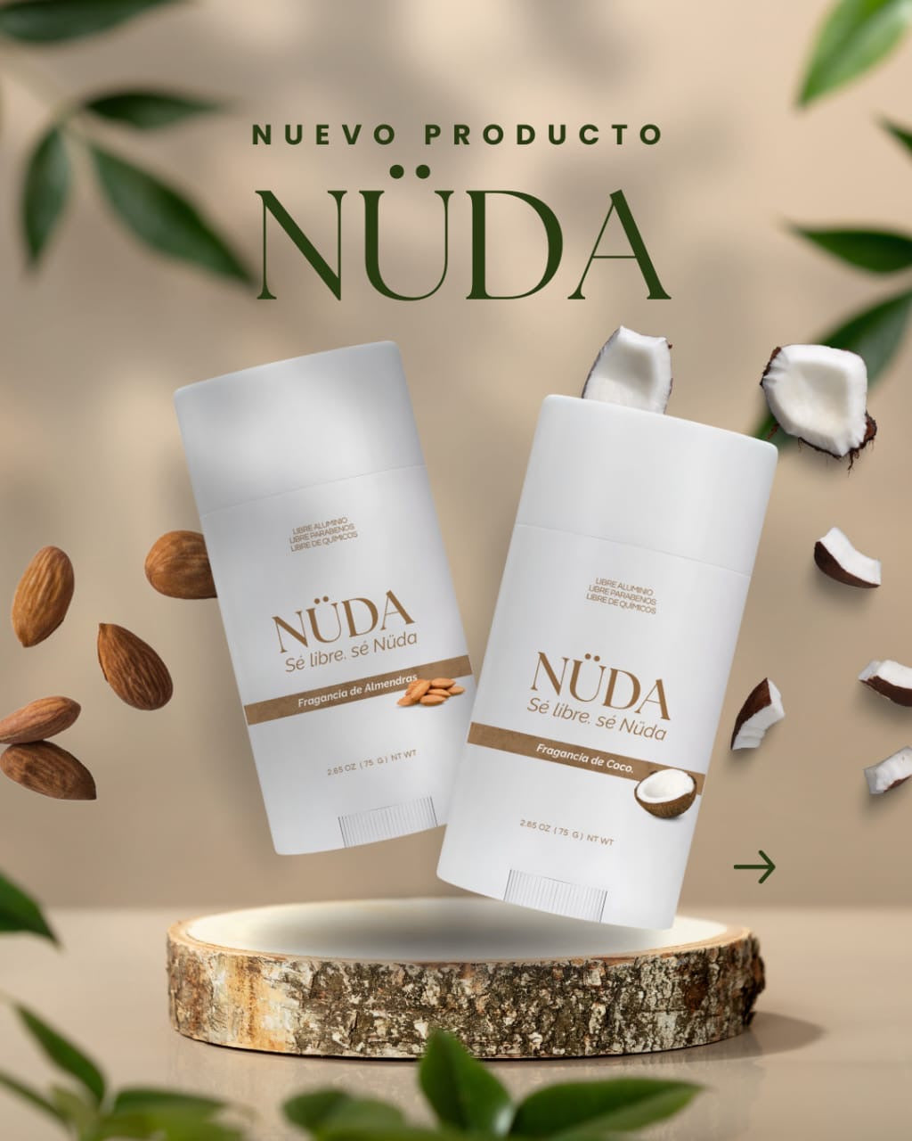 Desodorante Natural NÜDA – Fragancias Coco & Coco Vainilla (2.65 oz)