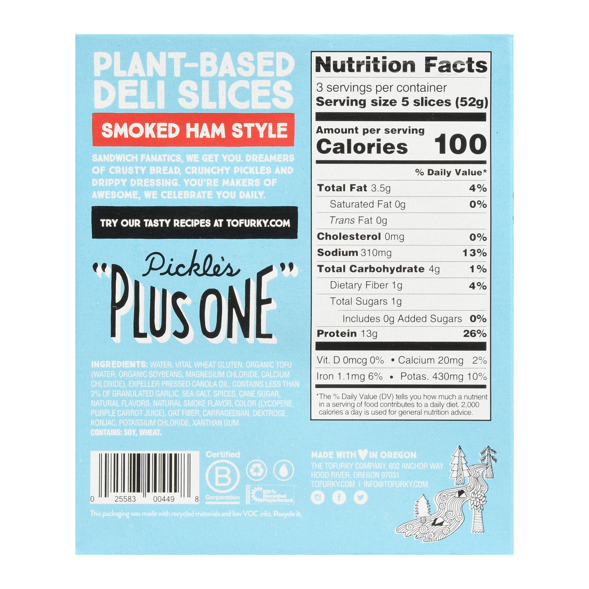 Tofurky PlantBased Deli Slice Smoked Ham Style 5.5oz A lo Natural