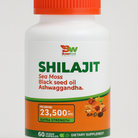 SHILAJIT EXTRA FUERTE 23,500mg - Fórmula 24 en 1 con Musgo Marino + Ashwagandha + Aceite Semilla Negra | Energía, Vitalidad y Resistencia Masculina Natural | 60 Cápsulas