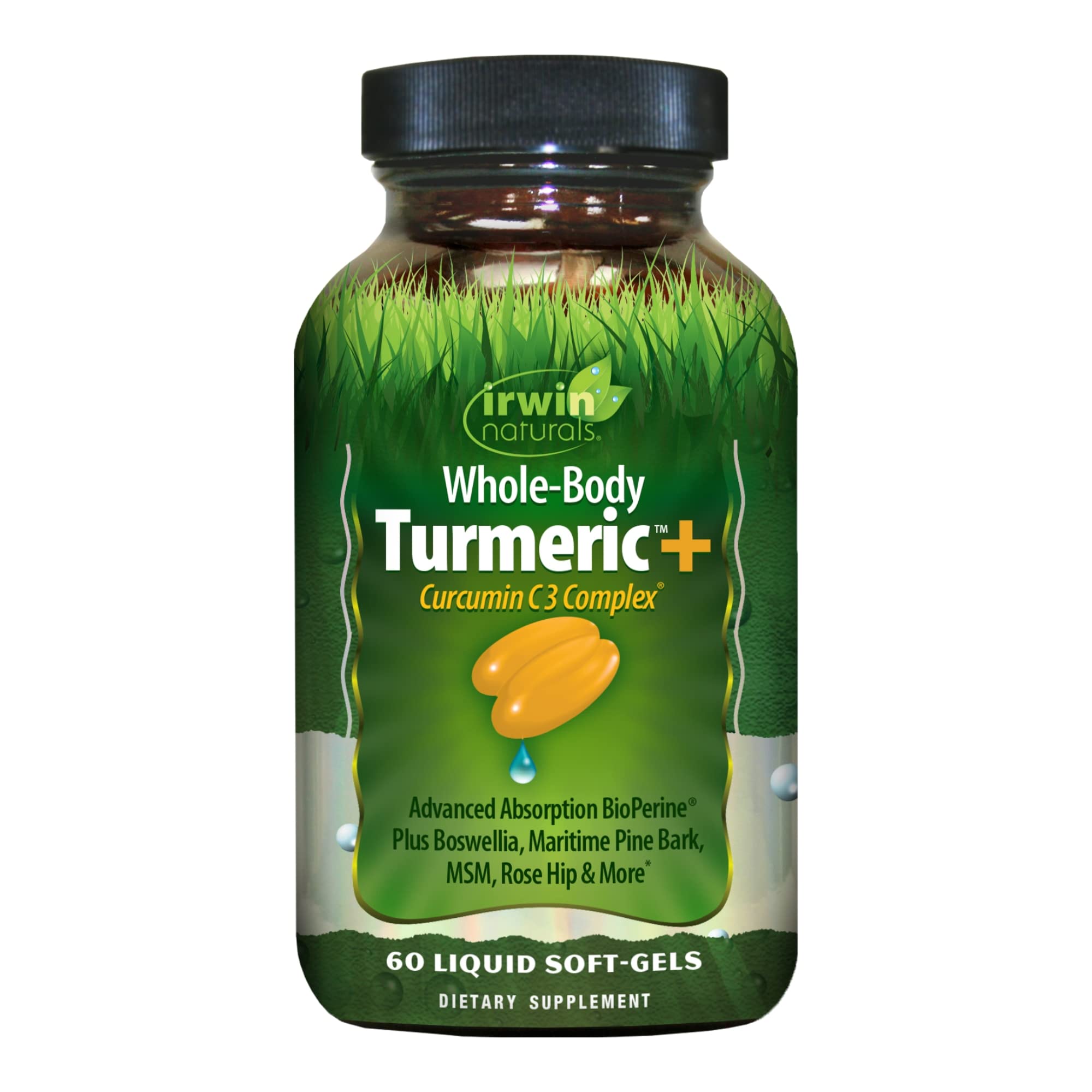 Irwin Naturals Turmeric+ para todo el cuerpo - BioPerine Complex Absorción Mejorada - 60 cápsulas blandas líquidas