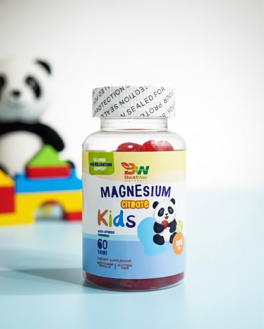 Magnesium Citrate Kids Bestwell - Gomitas Vegetarianas 60ct | Suplemento Dietético para Niños | Sin Gluten