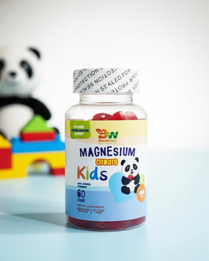 Magnesium Citrate Kids Bestwell - Gomitas Vegetarianas 60ct | Suplemento Dietético para Niños | Sin Gluten