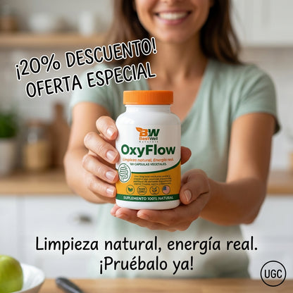 OxyFlow – Limpieza Intestinal Natural con Oxígeno y Potasio | 120 Cápsulas Veganas