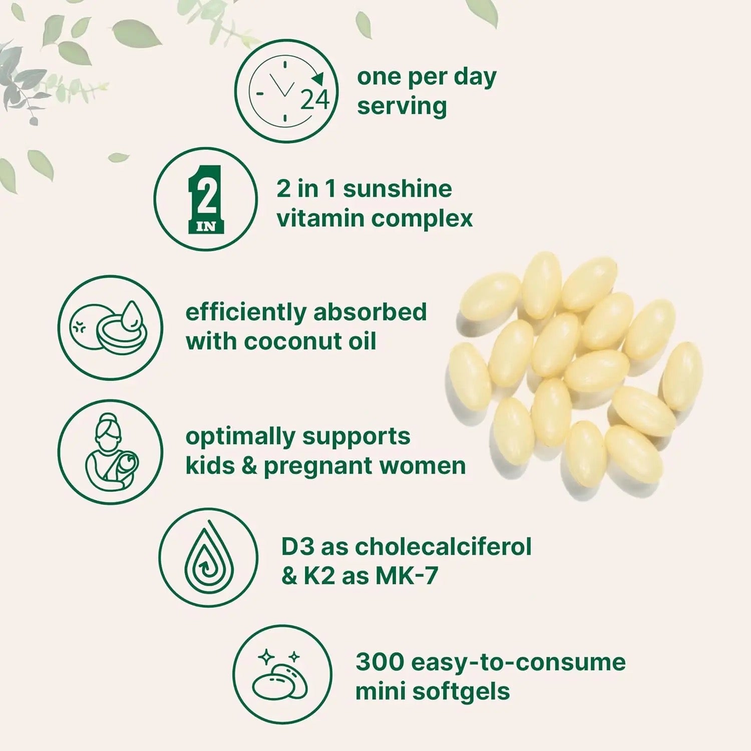 Vitamina D3 y K2 con Aceite de Coco