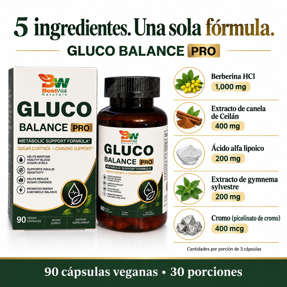 Gluco Balance Pro con Berberina y Canela de Ceilán | 90 cápsulas